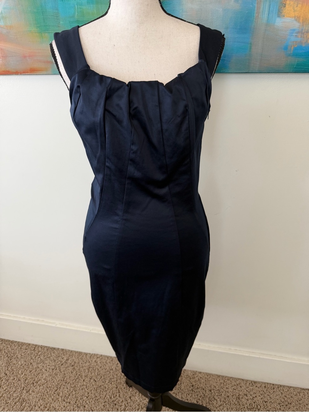 Rinascimento Italy Navy Cotton Blend Sateen Sheath Dress Back Detail S
